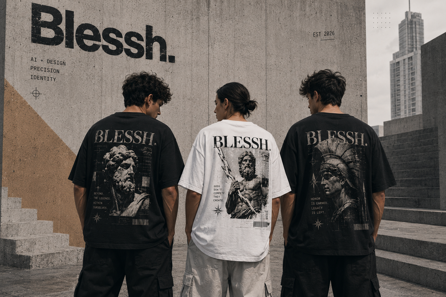 Blessh baskılı ürünleri giyen modeller